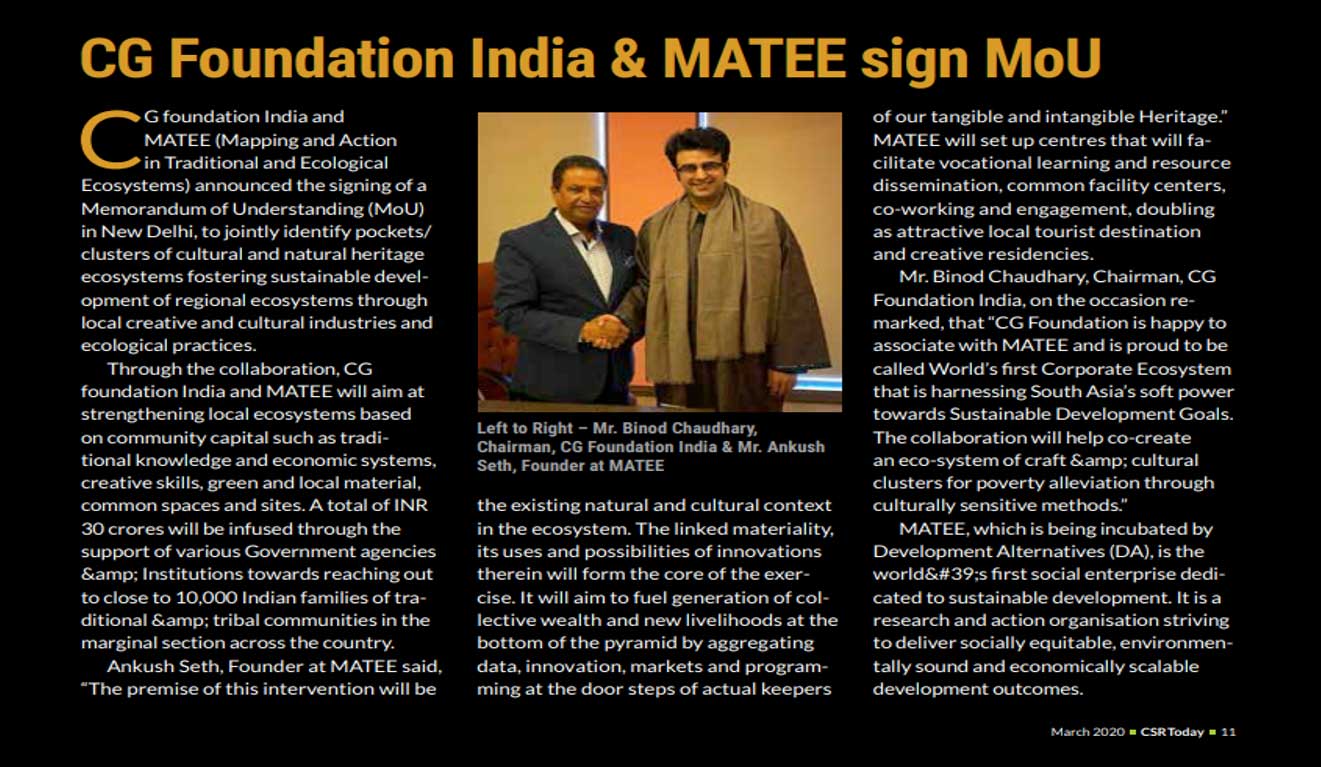 CSR Today March 2020 Edition - Chaudhary Foundation India & MATEE